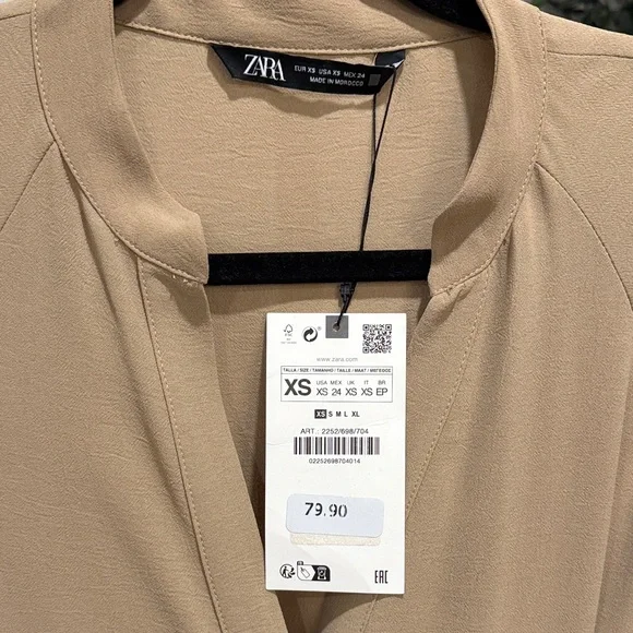 Zara Tan Wide Straight Leg Jumpsuit with Brown Croc Belt - Picture 4 of 10